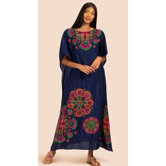 TRINA TURK LONG DRESS/CAFTAN THEODORA BENGAL BLUE XL  MAXI - Picture 2 of 8